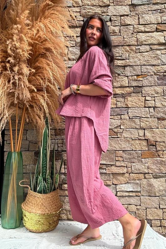 Annie Cushion Cotton Barrel Culotte Pant Indian Pink